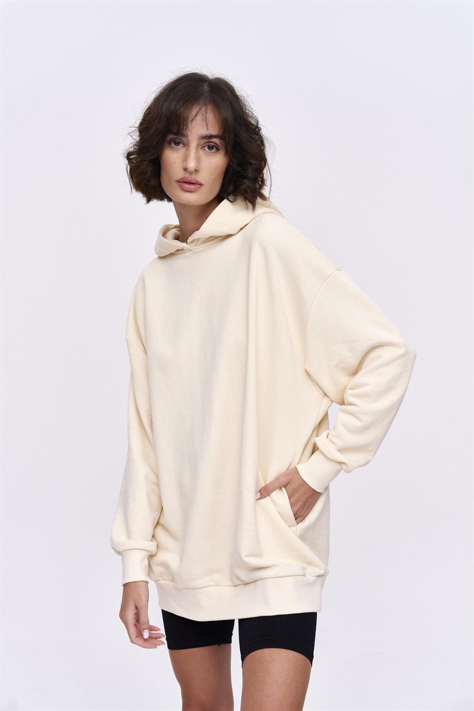 Basic Hooded Cream Women's Sweatshirt | Tuba Boutique