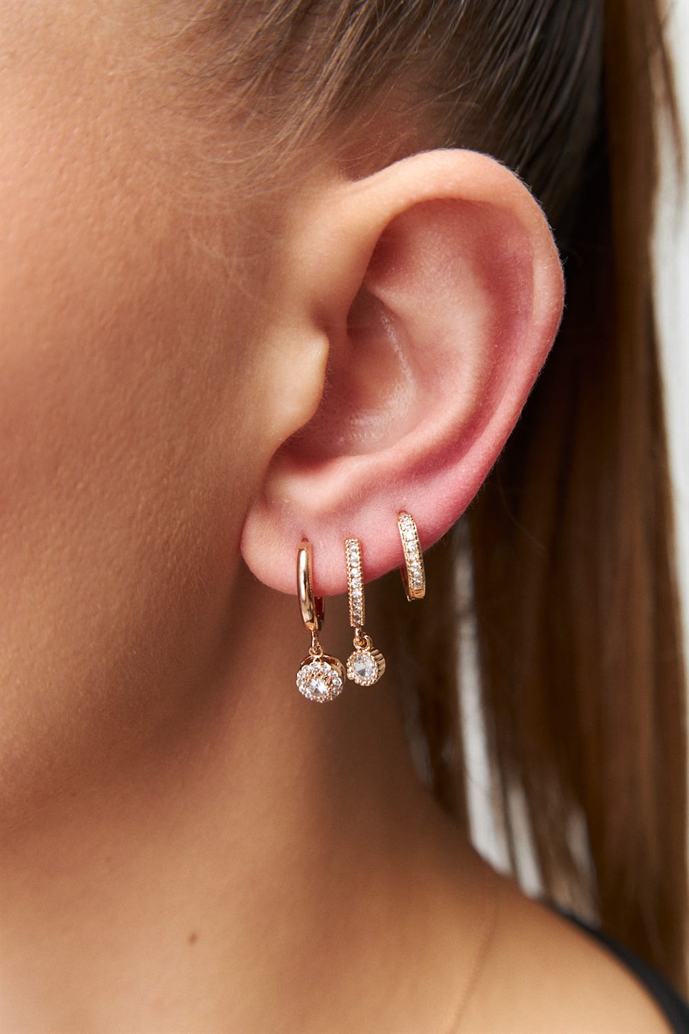 Round Zircon Stone Ring Gold Womens Earring Set