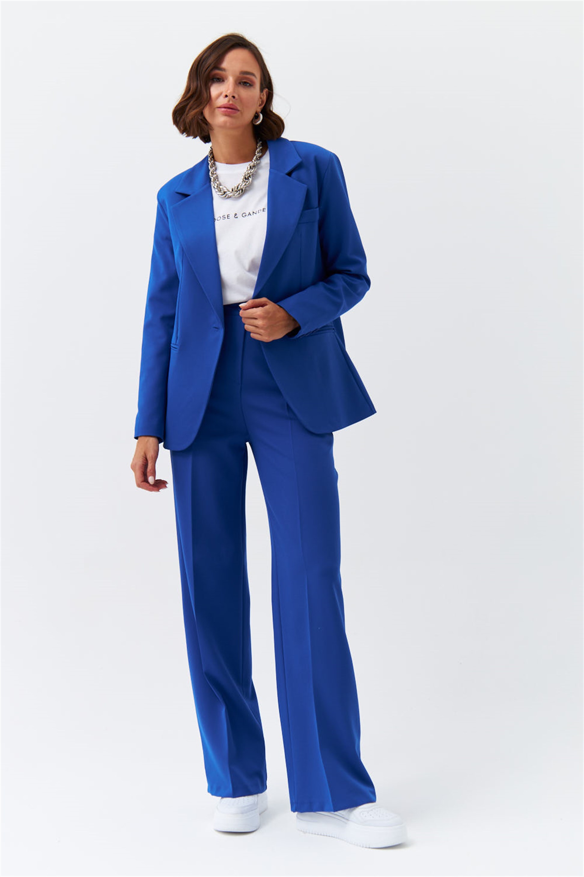 Blazer Saks Mavi Kadın Ceket | Tuba Butik
