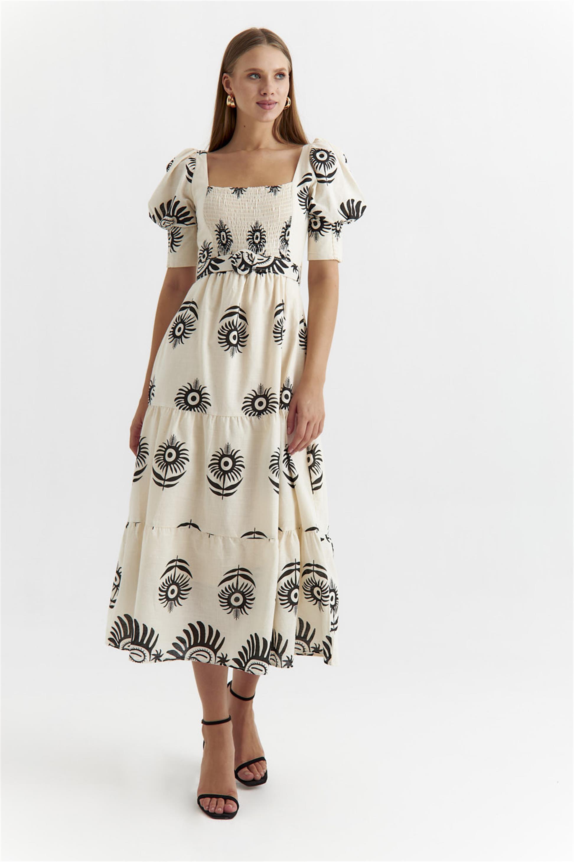 Square Neck Watermelon Sleeve Black Maxi Dress | Tuba Boutique