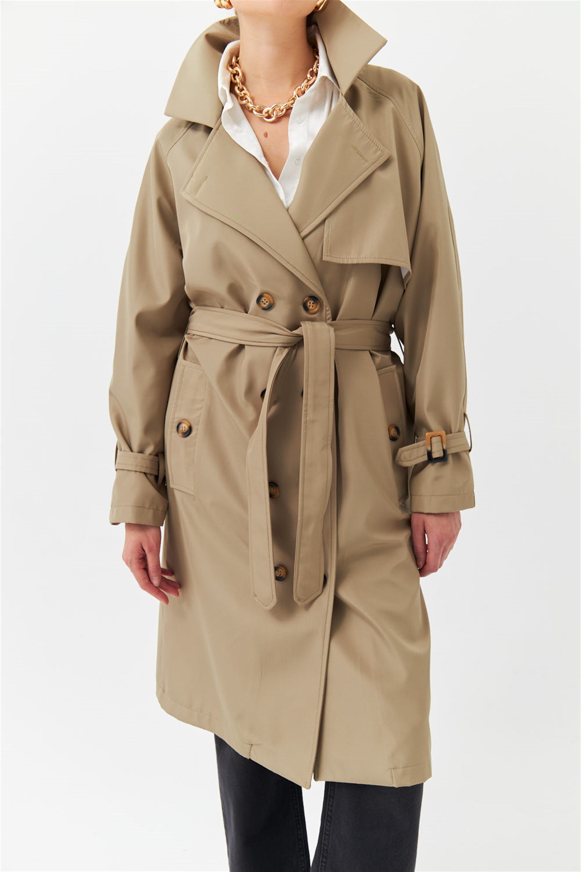Belted Green Women's Trench Coat