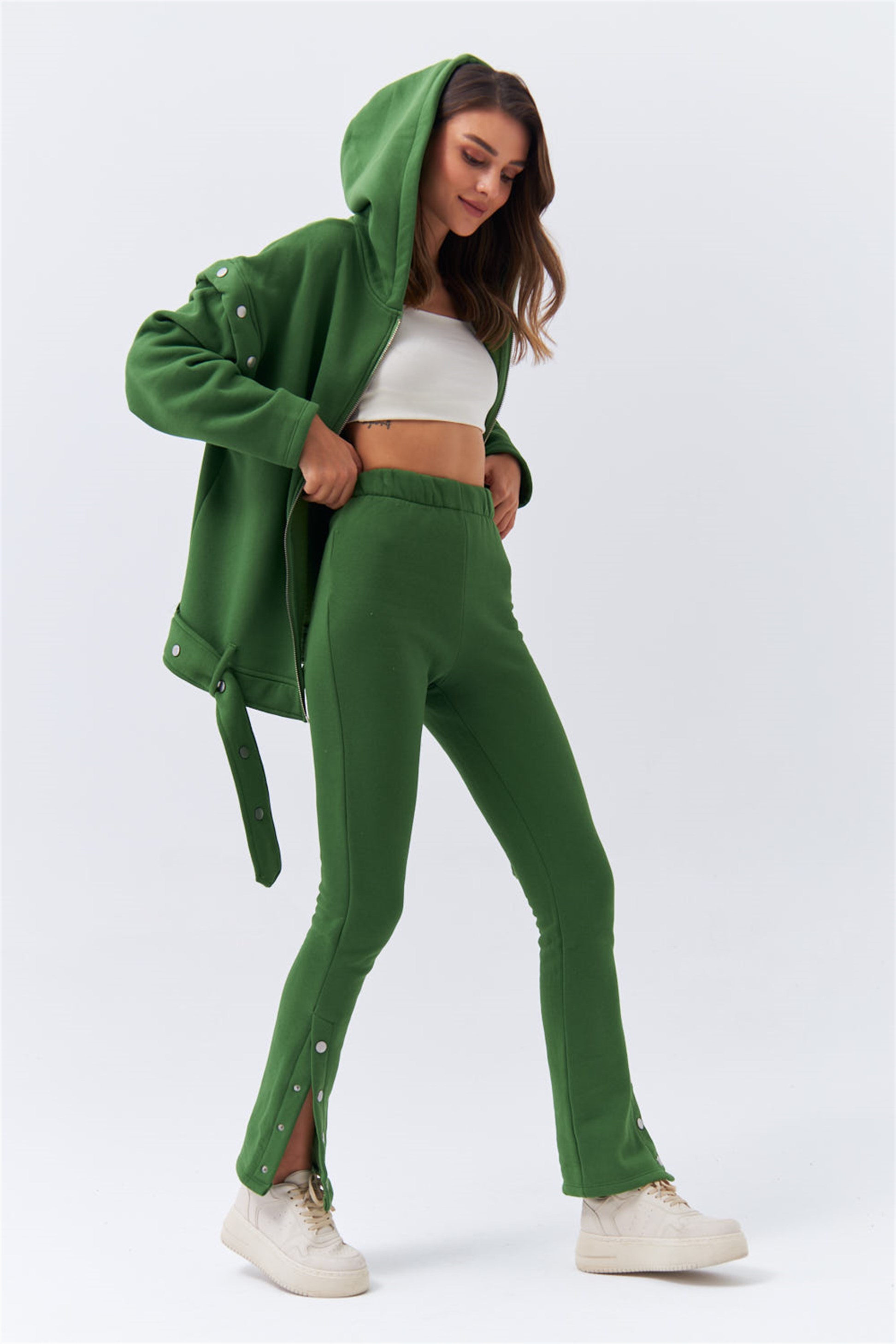 Kolları Ayrılabilir Çıtçıtlı Eşofman Yeşil Kadın Takım | Tuba Butik