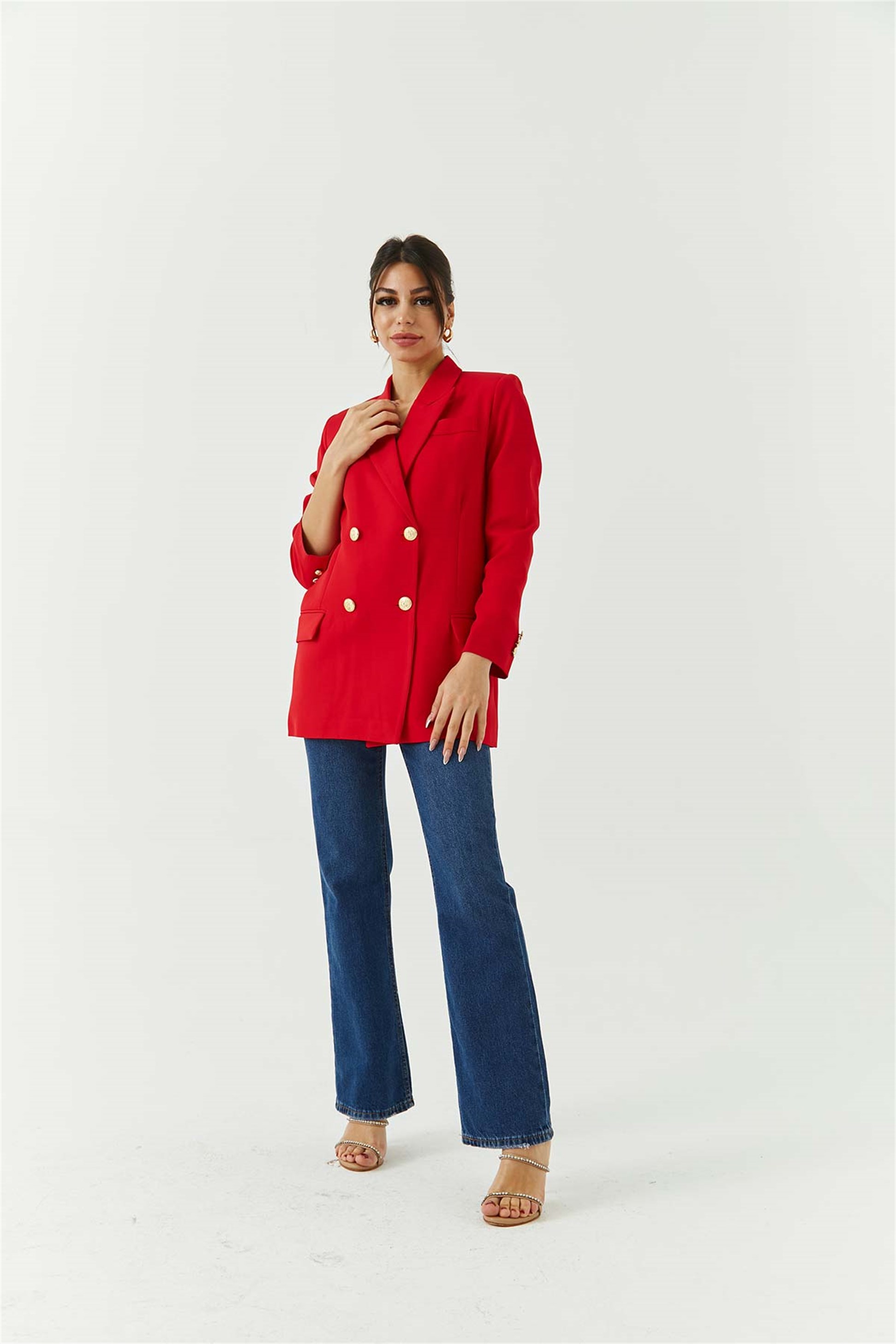 Kruvaze Yaka Blazer Kırmızı Kadın Ceket | Tuba Butik