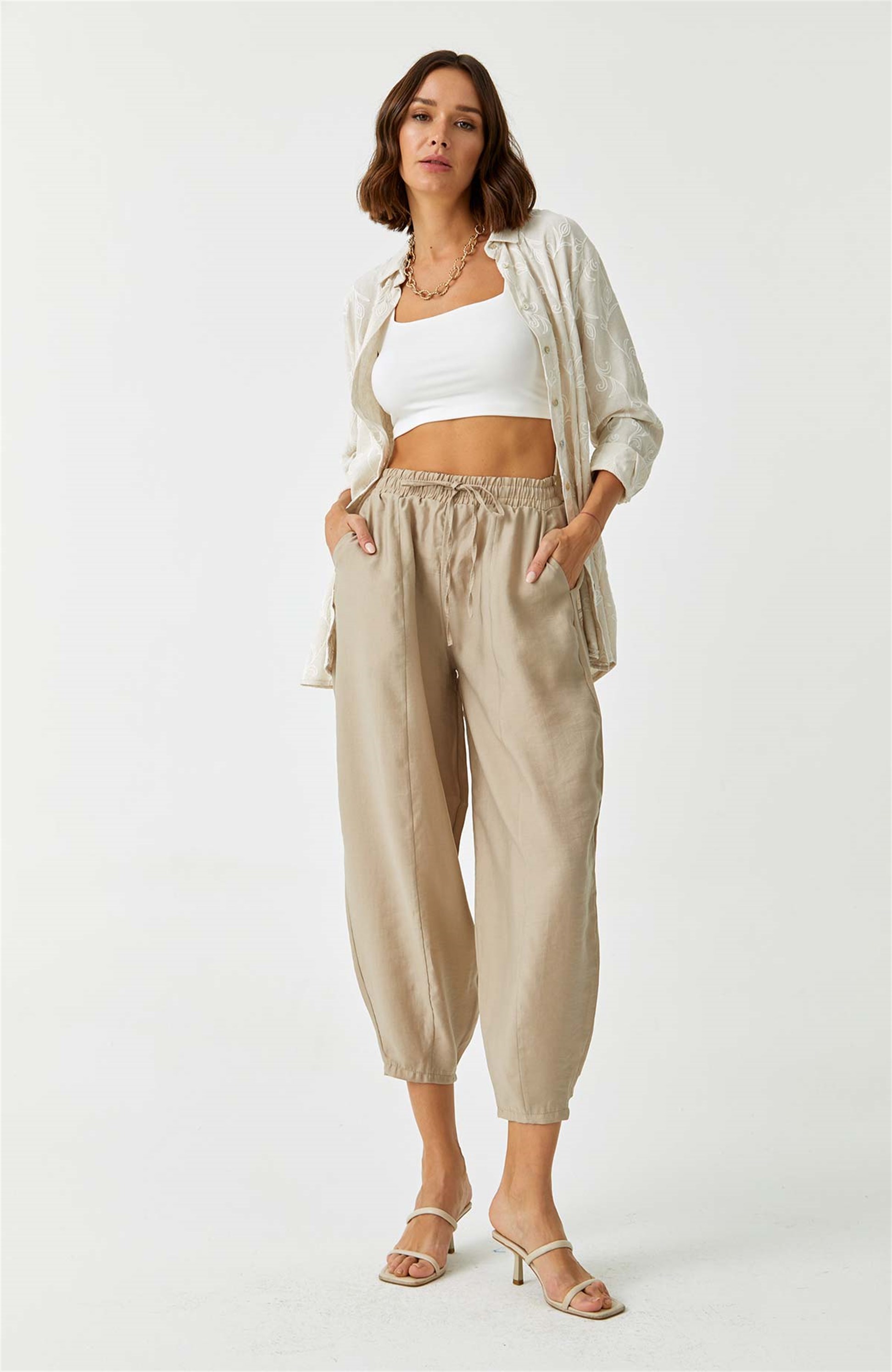 Mink with trousers with tire packed pants | Tuba Butik