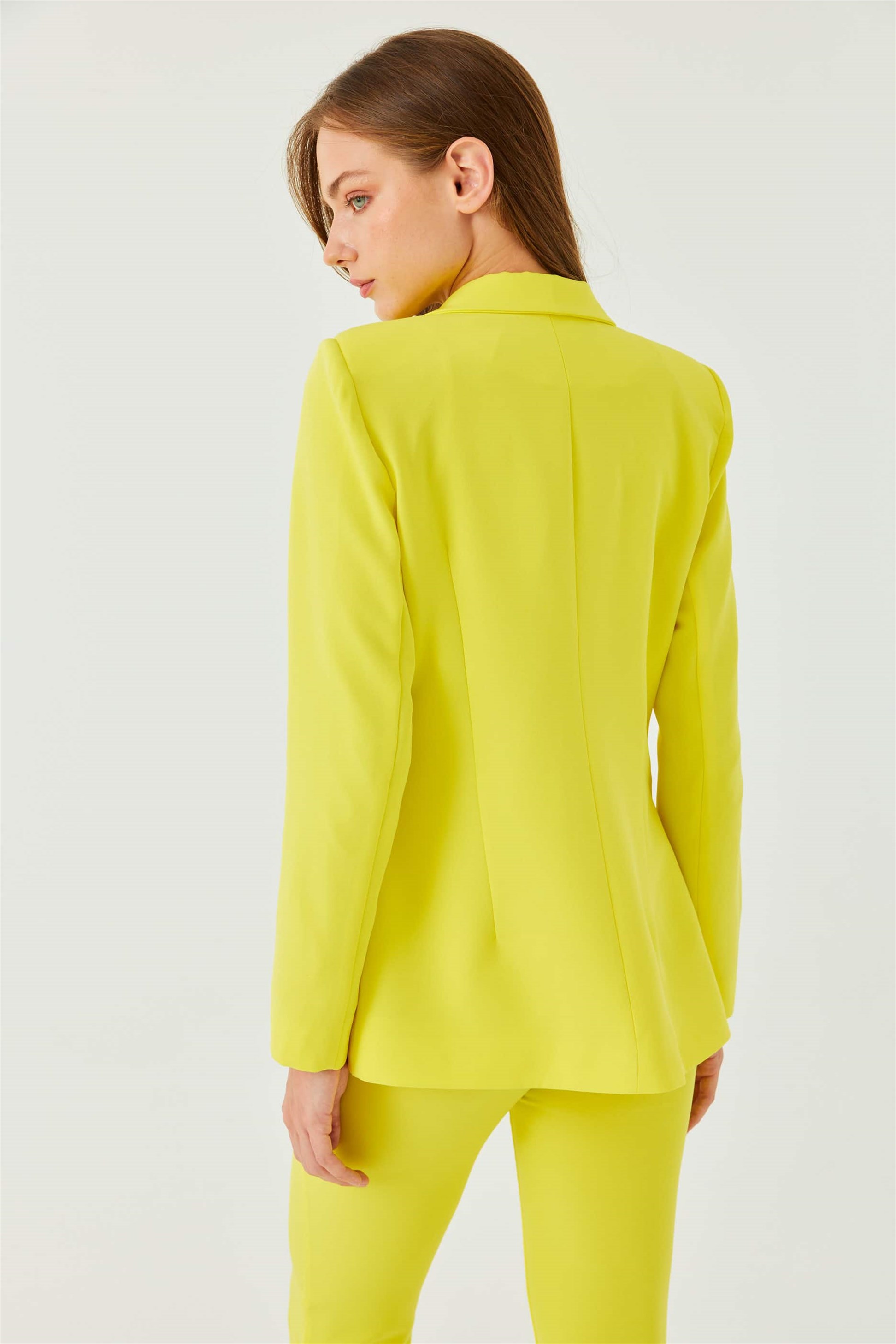 Vatkalı Blazer Neon Sarı Kadın Ceket | Tuba Butik
