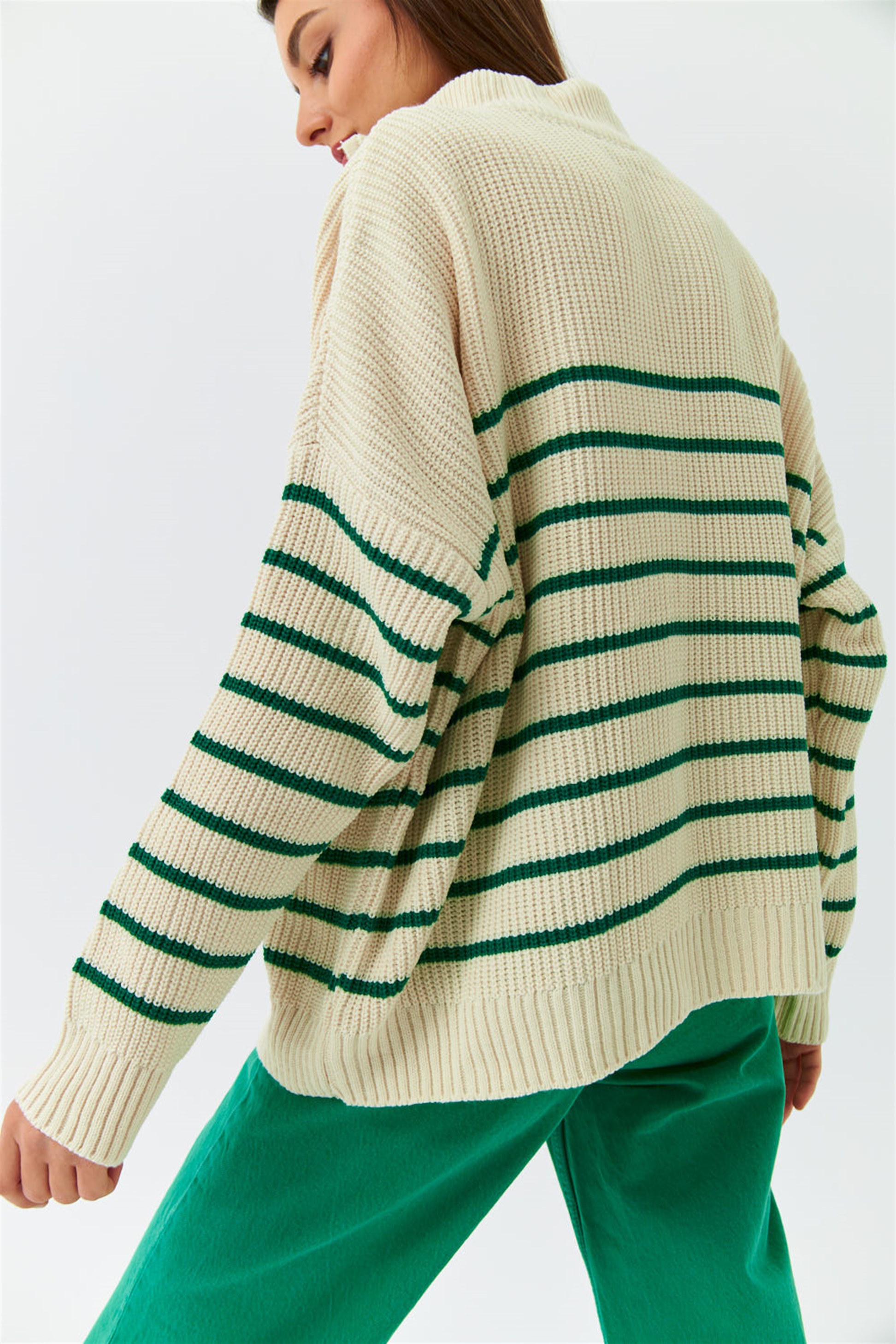 Half Fisherman Zippered Knitwear Cream Women's Sweater