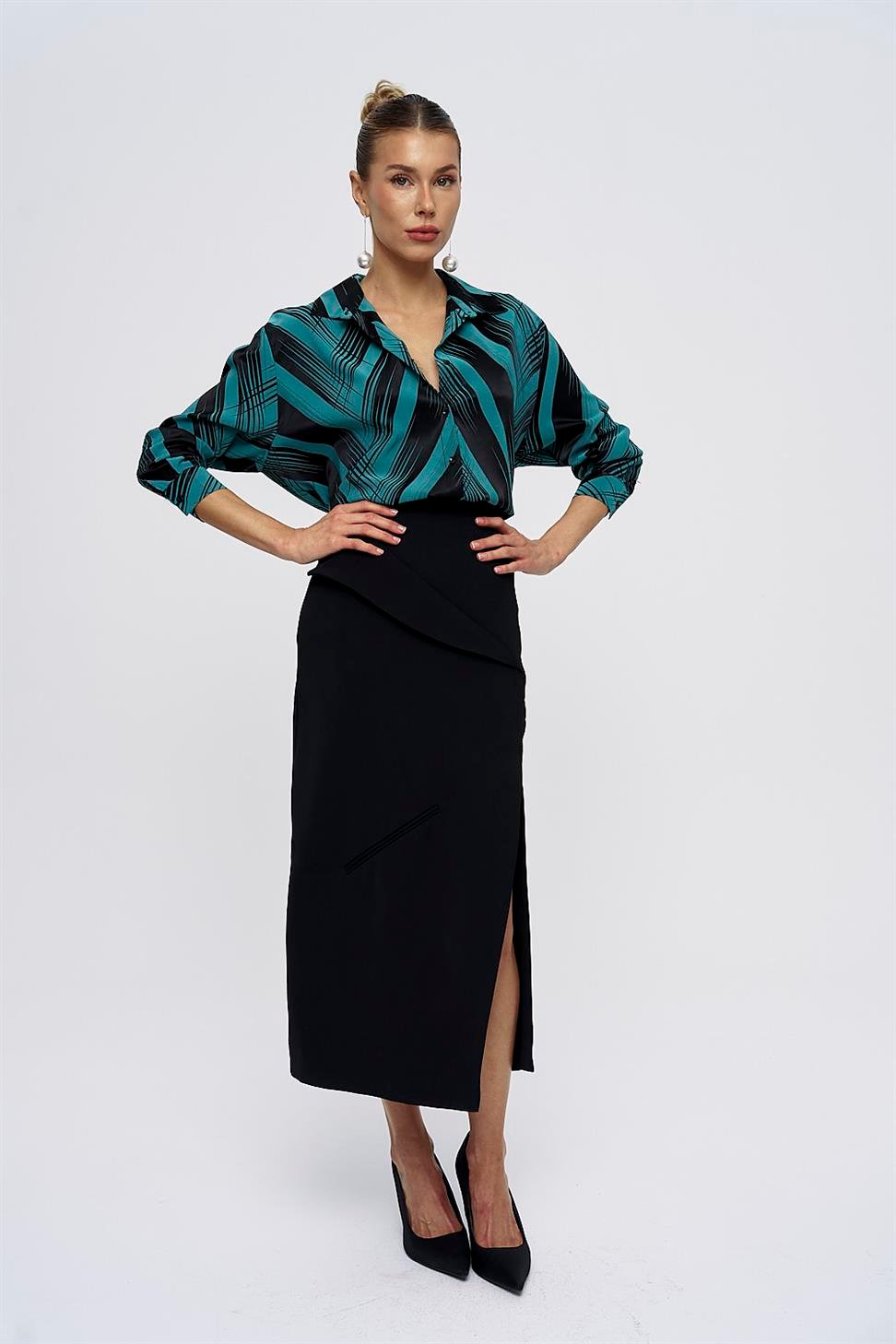 Masculine Midi Length Black Pencil Skirt Tuba Boutique