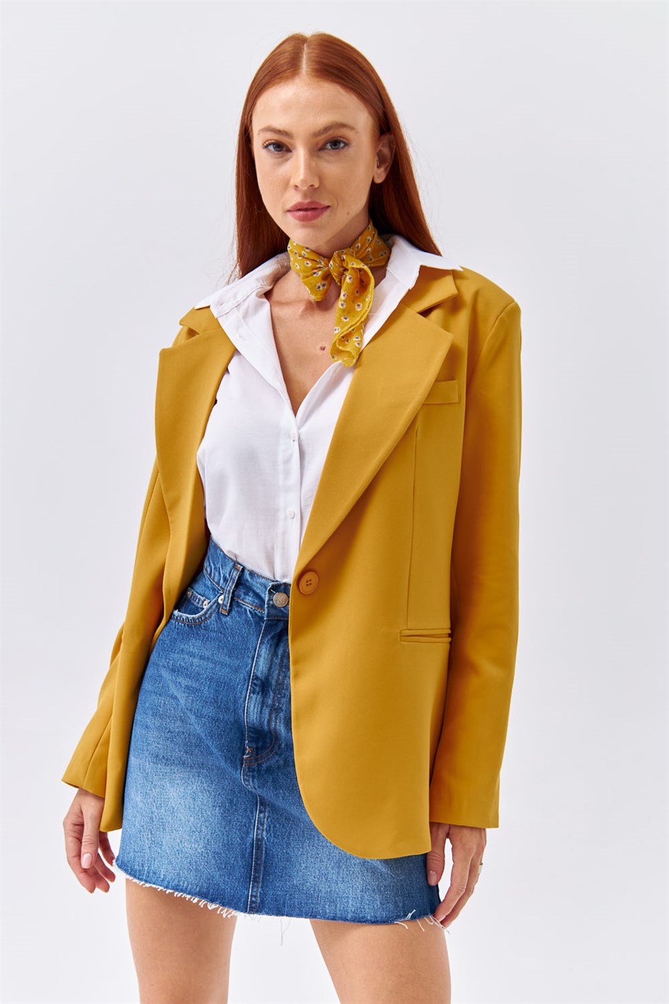 Casual Mini Mavi Kot Etek Tuba Butik