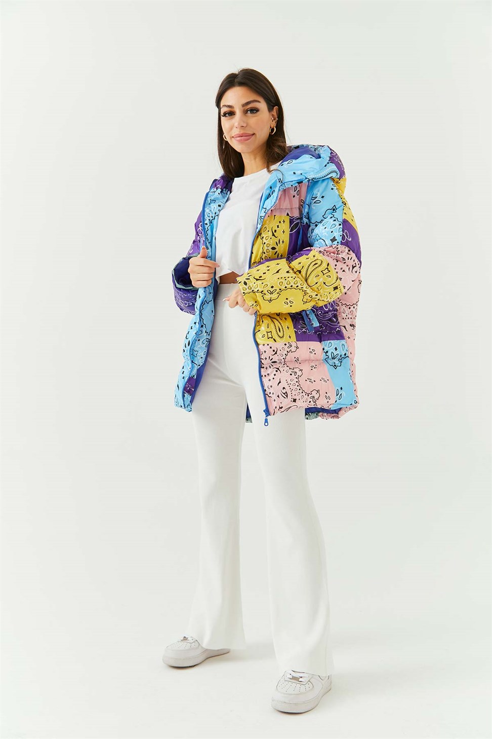 Patterned Puffy Women's Coat | Tuba Butik