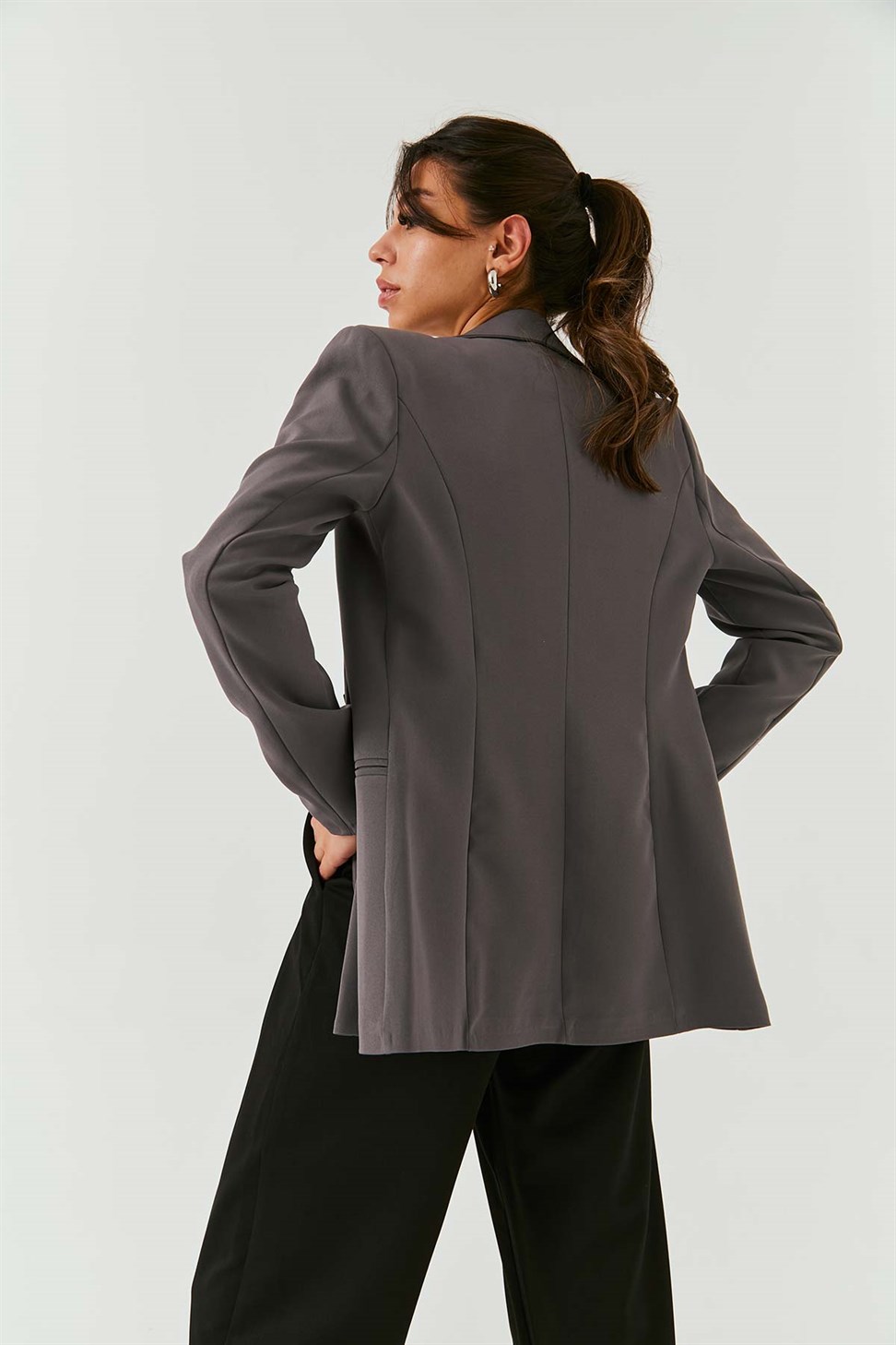 Vatkalı Blazer Füme Kadın Ceket | Tuba Butik