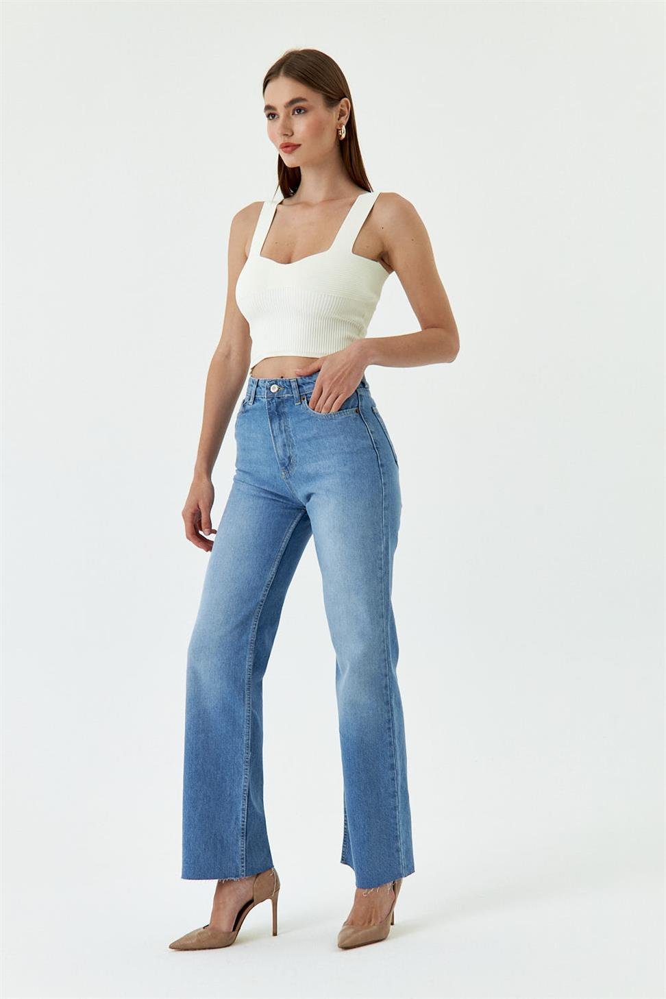 High Waist Straight Cut Blue Women's Jeans | Tuba Boutique