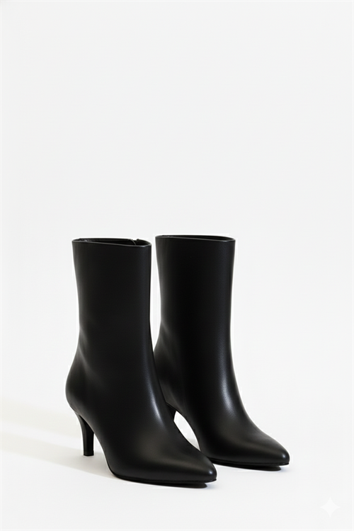 Albam İnce Topuk Bot Siyah - Topuklu Bot