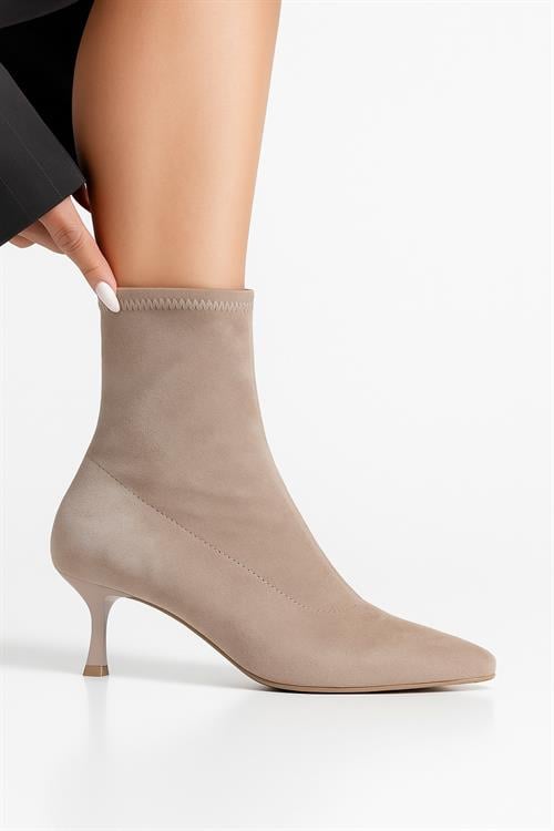 Deffi Süet İnce Topuk Bot Bej - Topuklu Bot