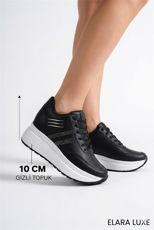 Elara Luxe Platform Gizli Topuk Spor Ayakkabı Siyah - Spor Ayakkabı