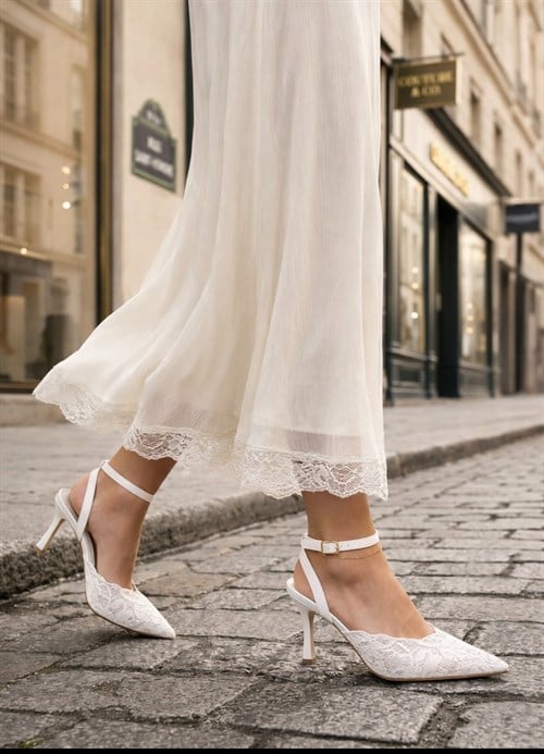 Lace Heart Dantel Stiletto Beyaz - Stiletto