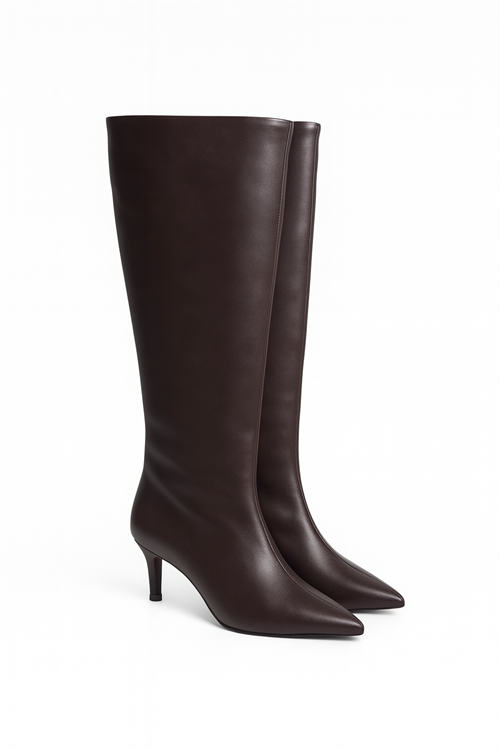 LuxeWarm İnce Topuklu Çizme Kahverengi - Topuklu Çizme
