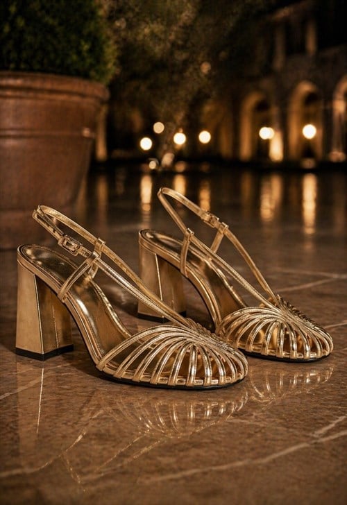 Pera Topuklu Ayakkabı Gold - Kalın Topuklu Ayakkabı