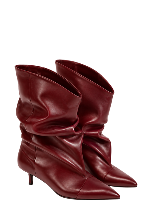 Ruched İnce Topuklu Bot Bordo - Topuklu Bot