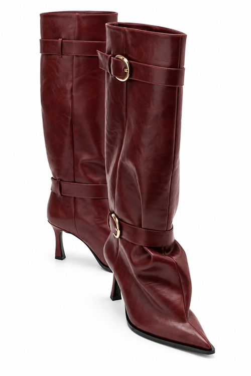 Valiant Belted İnce Topuk Çizme Bordo - 