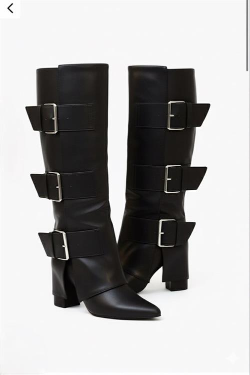 Vanguard Kalın Topuklu Çizme Siyah - Topuklu Çizme