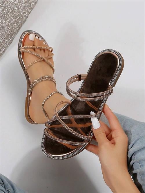 Yiana Kristal Taşlı Terlik Rose Gold - KADIN AYAKKABI