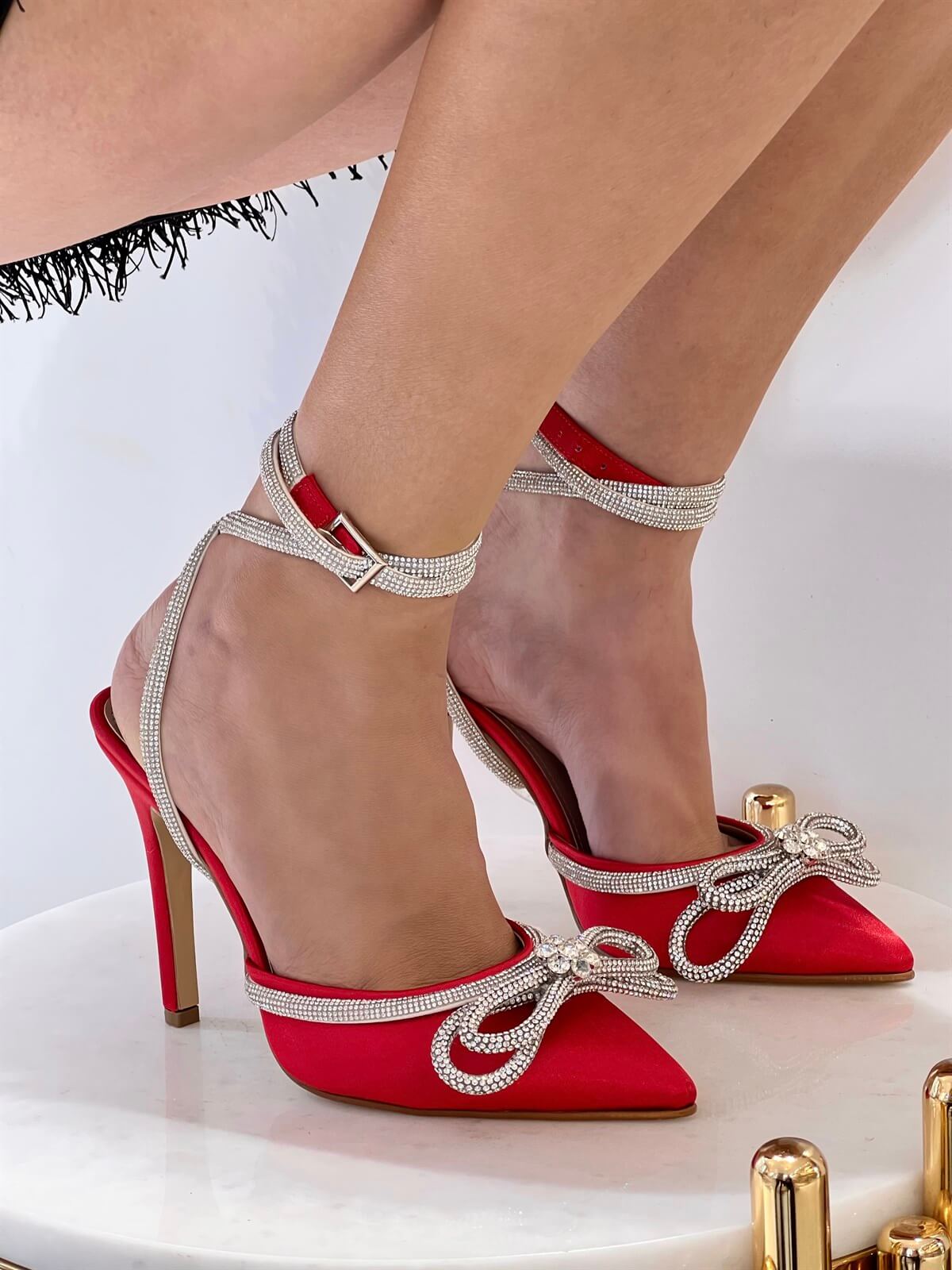 Amor Kristal Taşlı Ayakkabı Kırmızı