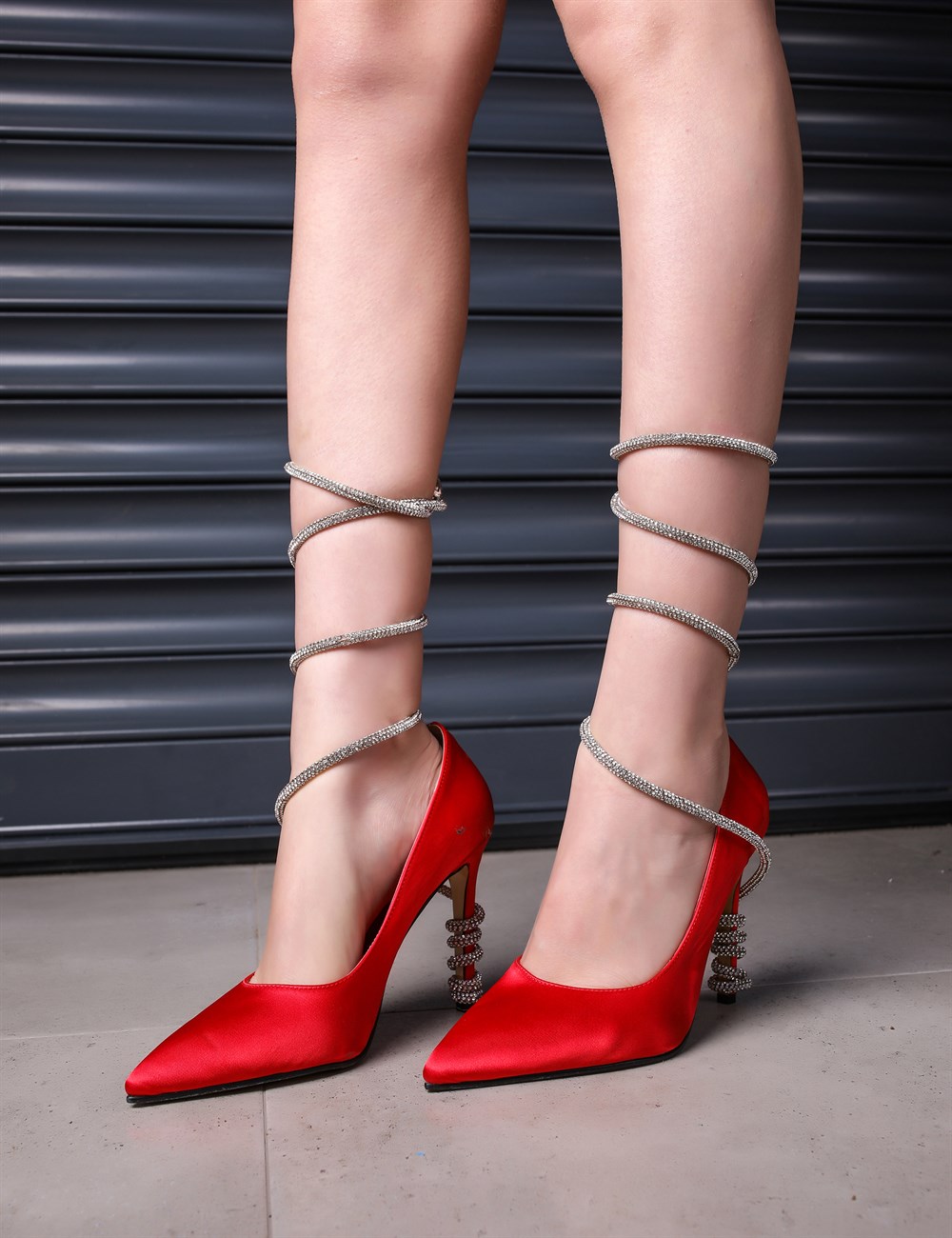Flora Kristal Taşlı Ayakkabı Kırmızı - Kadın Ayakkabı