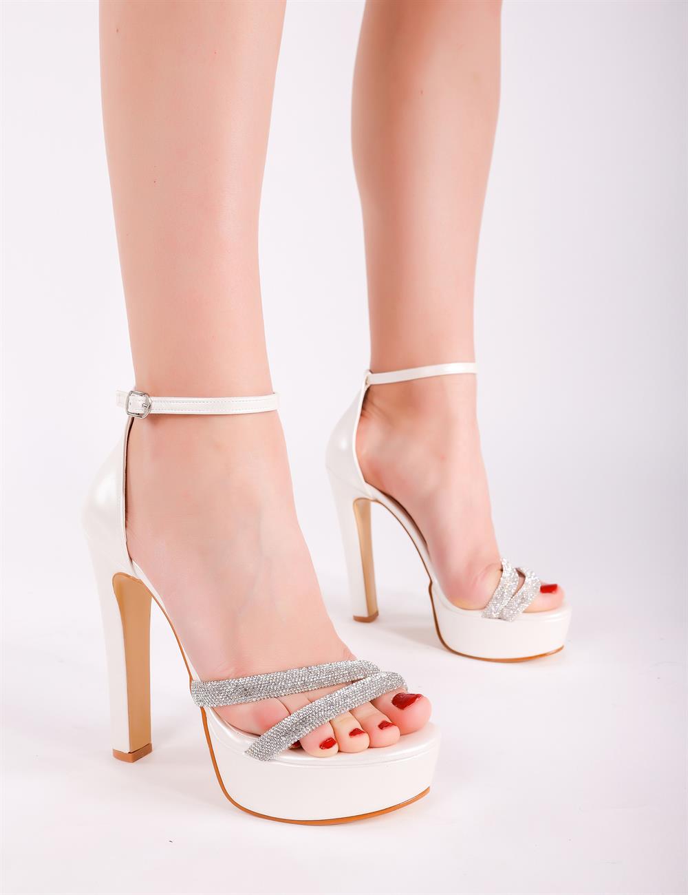 Gibson Kristal Taşlı Platform Ayakkabı Beyaz - KADIN AYAKKABI