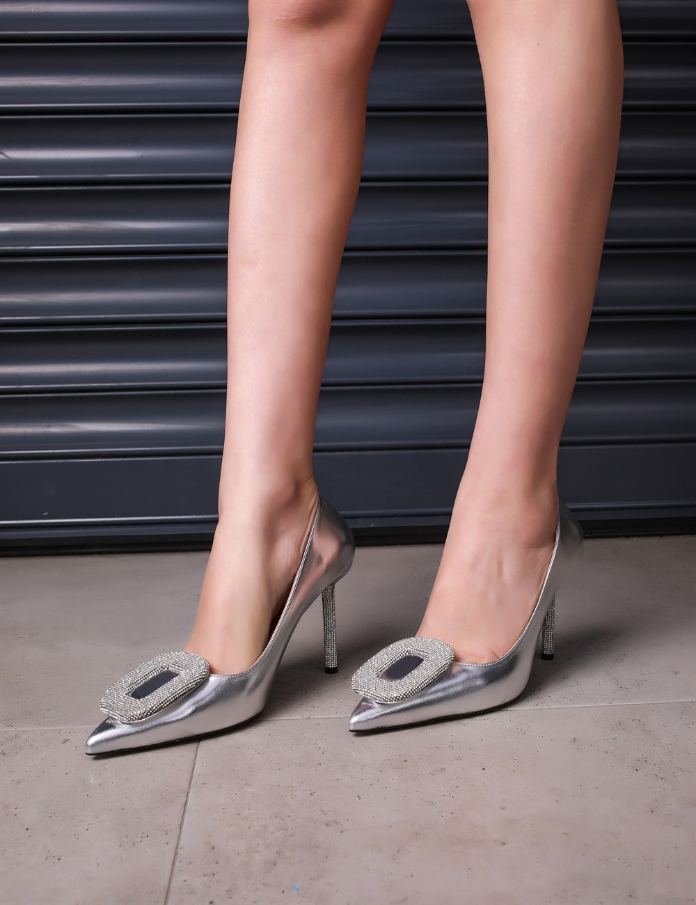 Indiya Kristal Taşlı Stiletto Gümüş - Kadın Ayakkabı