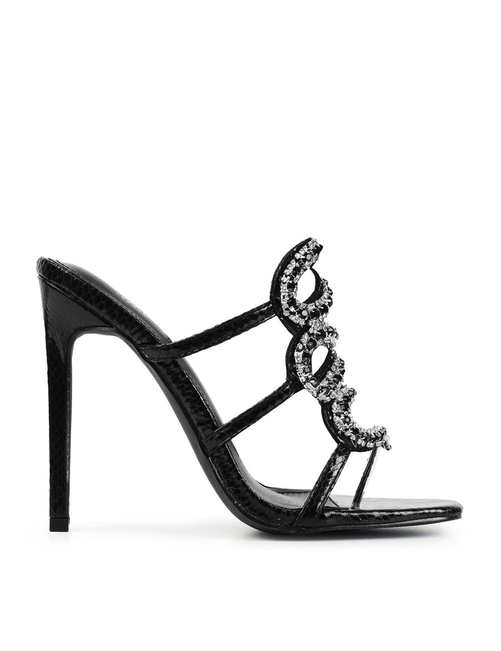 Pretti Kristal Taşlı Topuklu Terlik Siyah - Kadın Ayakkabı