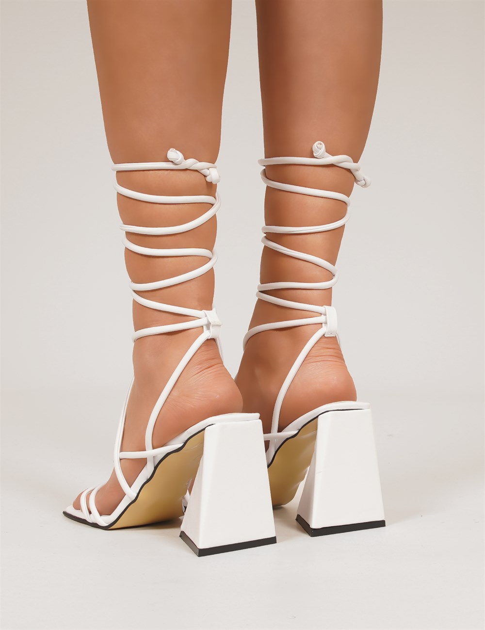 Reina Deri Bağcıklı Platform Topuklu Ayakkabı Beyaz - Kadın Ayakkabı