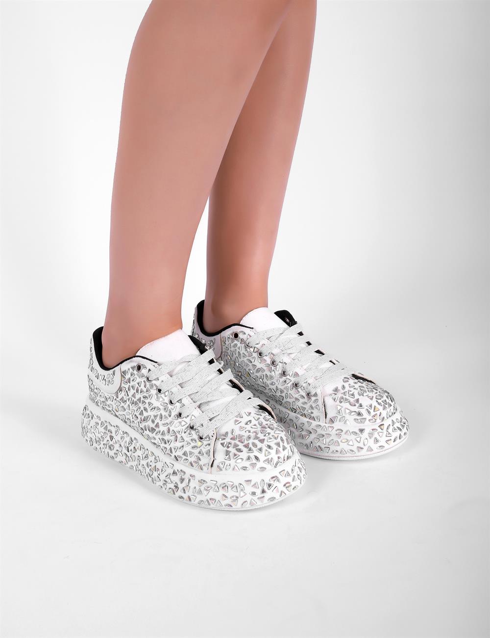Reny Taşlı Spor Ayakkabı Beyaz - Kadın Ayakkabı
