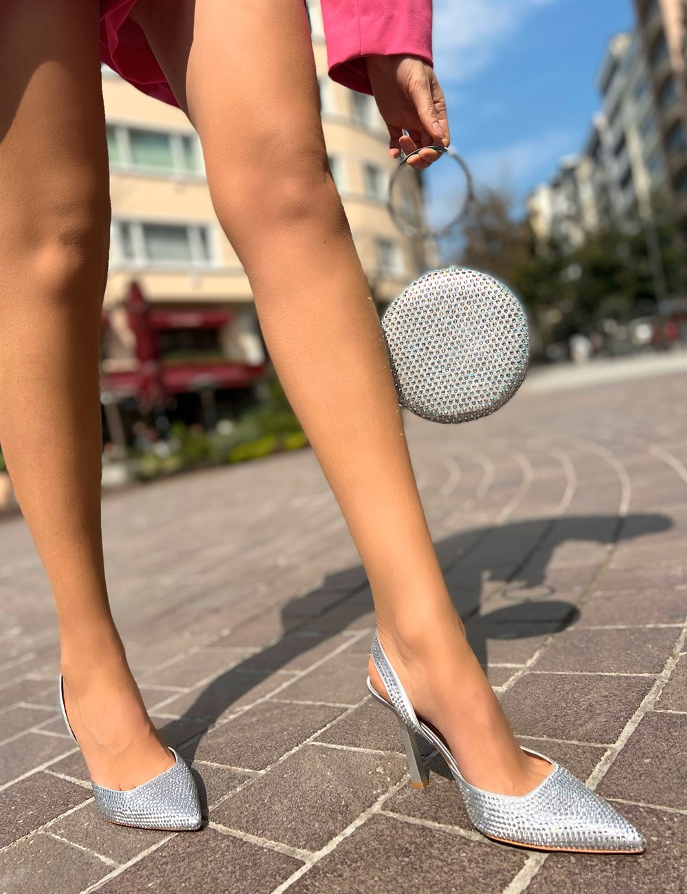 Show Line Gümüş Kristal Taşlı Kadın Stiletto Ayakkabı - Kadın Ayakkabı