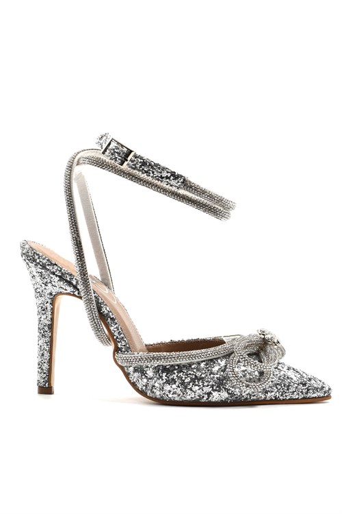Amor Pure Kristal Taşlı Ayakkabı Gümüş - Kadın Ayakkabı