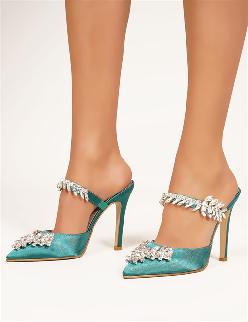 Desire Kristal Taşlı Ayakkabı Yeşil - Kadın Ayakkabı