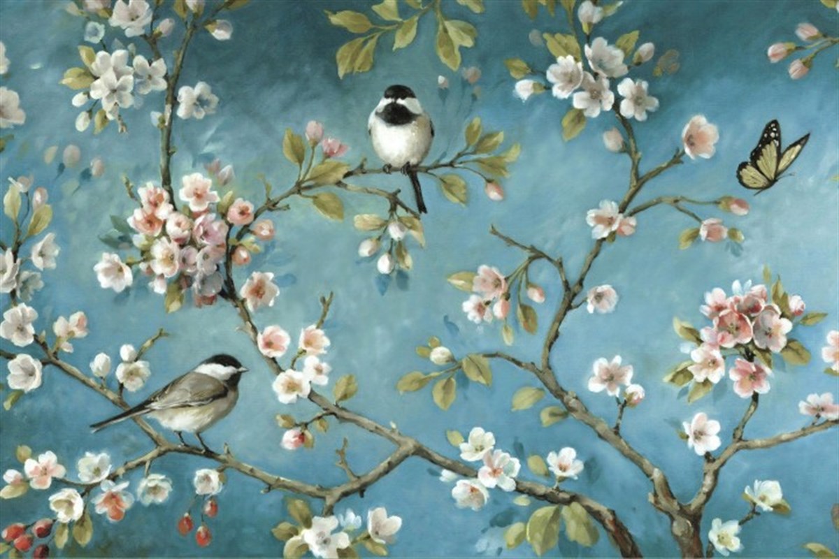 Çiçekli Kuşlu temalı duvar kağıdı