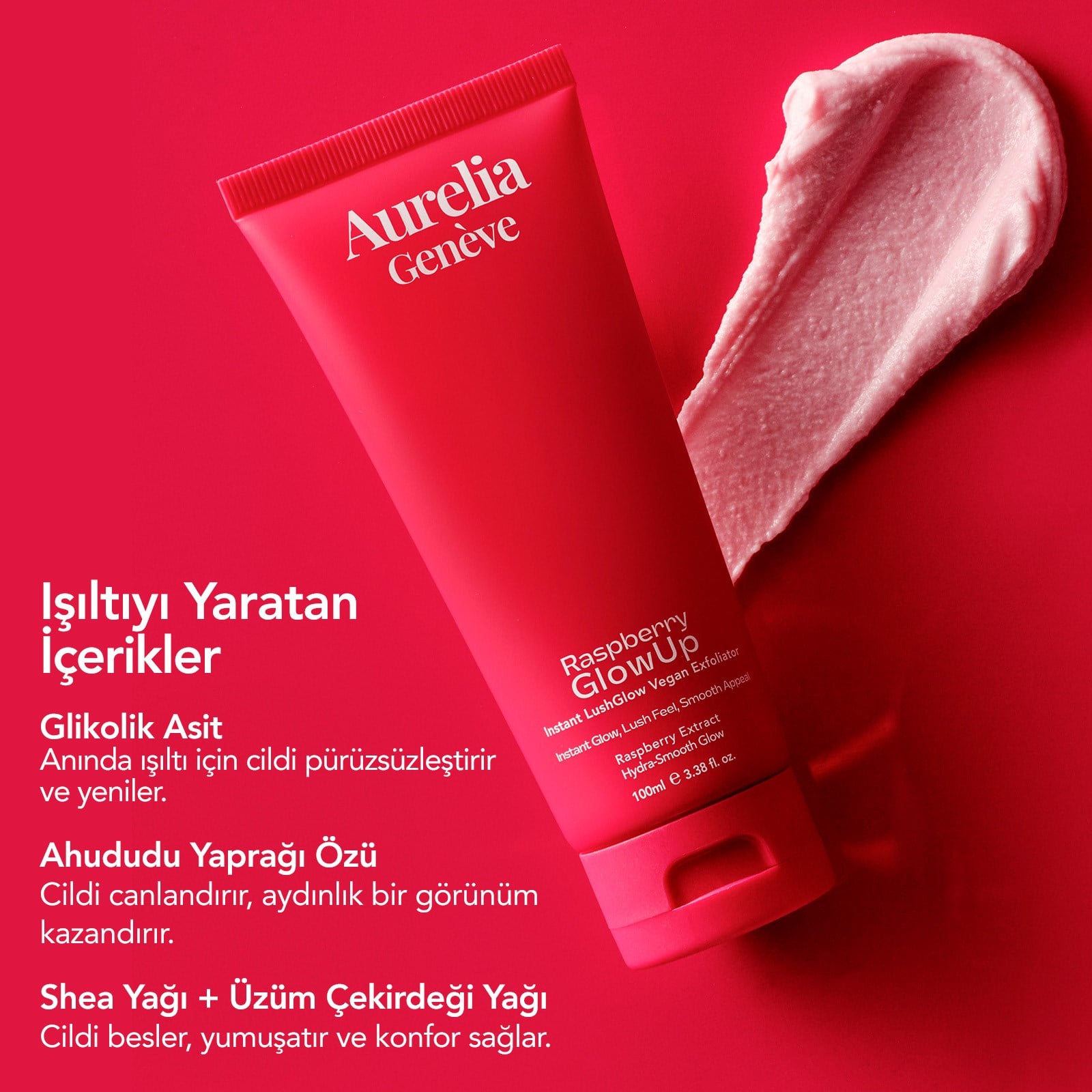 Aurelia Geneve Raspberry Glowup instant Lushglow Vegan Exfoliator 100ml