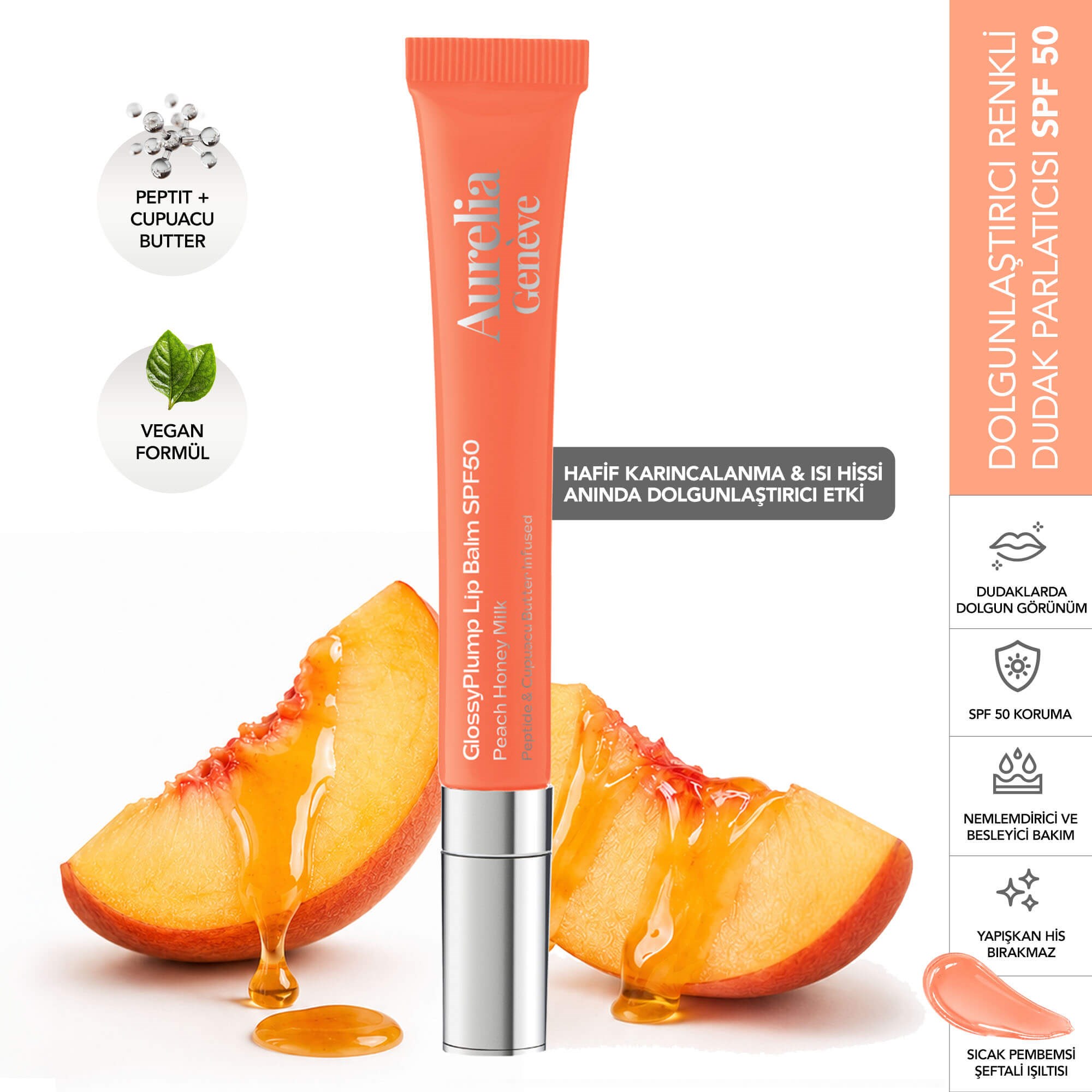 Aurelia Geneve Glossy Plump Lip Balm Spf50 - Peach Honey Milk