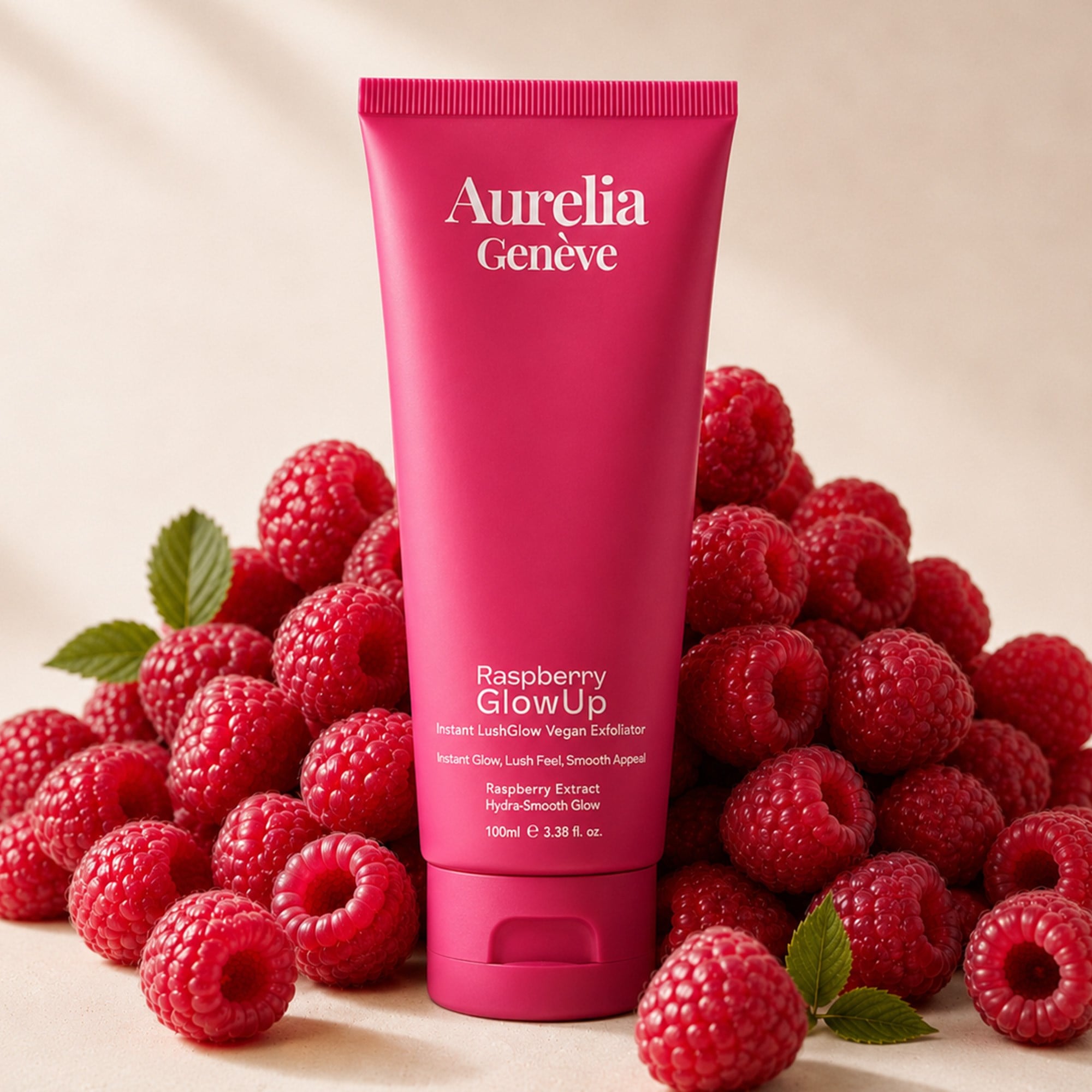 Aurelia Geneve Raspberry Glowup instant Lushglow Vegan Exfoliator 100ml