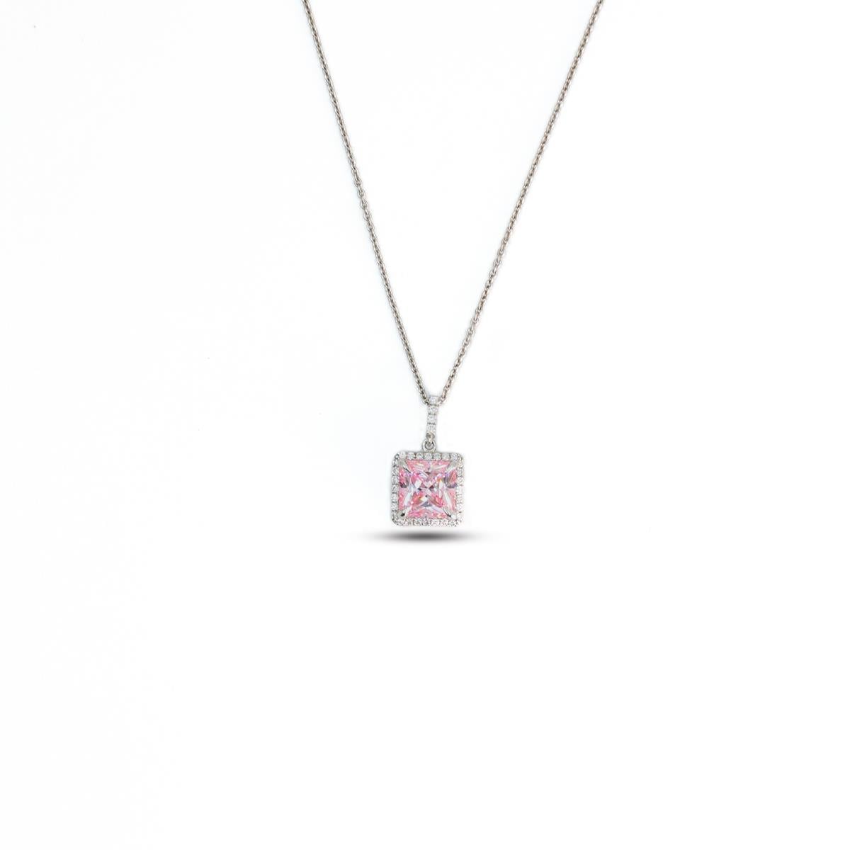 PEMBE TOPAZ BAGET KESİM PIRLANTA KOLYE 0.14 KARAT 