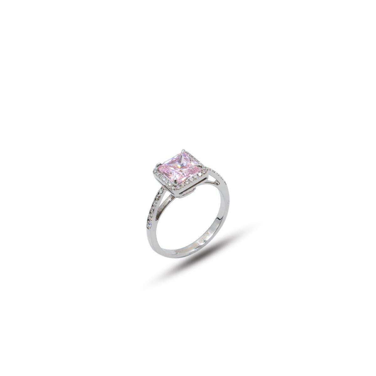 PEMBE TOPAZ BAGET KESİM PIRLANTA YÜZÜK 0.20 KARAT