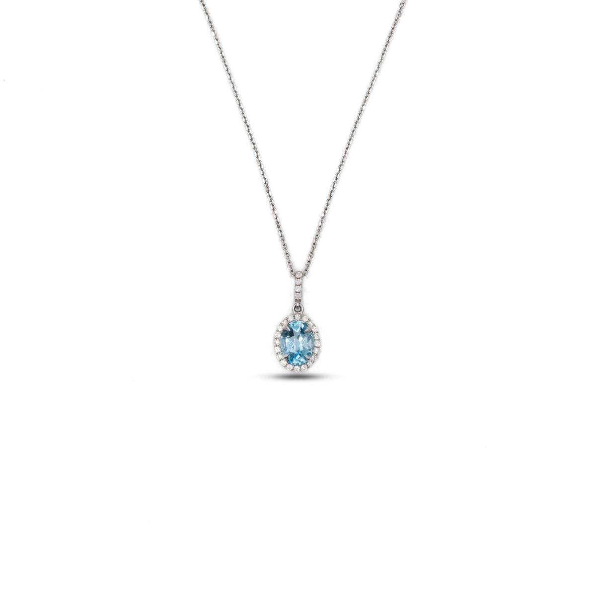 MAVİ TOPAZ TAŞLI PIRLANTA KOLYE 0.10 KARAT