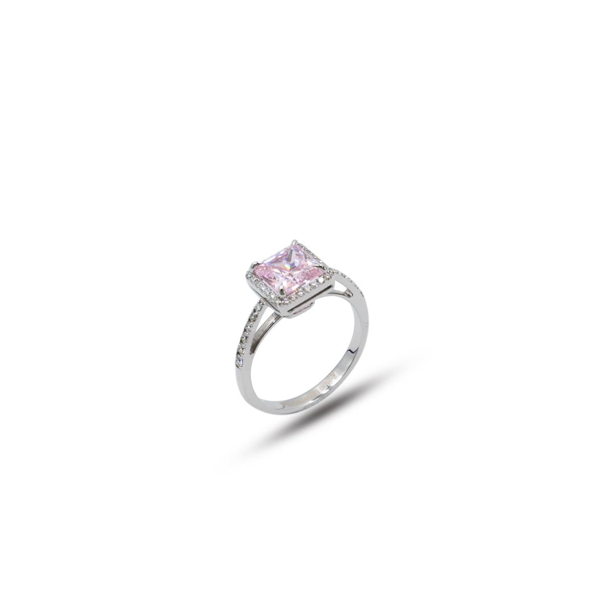 PEMBE TOPAZ BAGET KESİM PIRLANTA YÜZÜK 0.20 KARAT