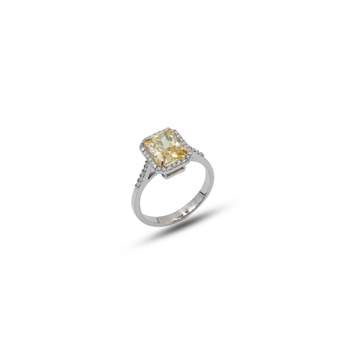 SARI TOPAZ BAGET KESİM PIRLANTA YÜZÜK 0.18 KARAT