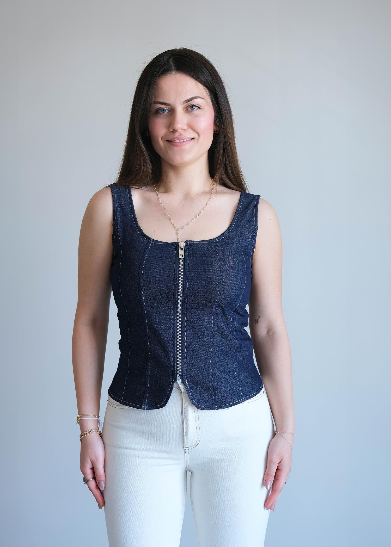 Askılı Fermuarlı Bluz Mavi