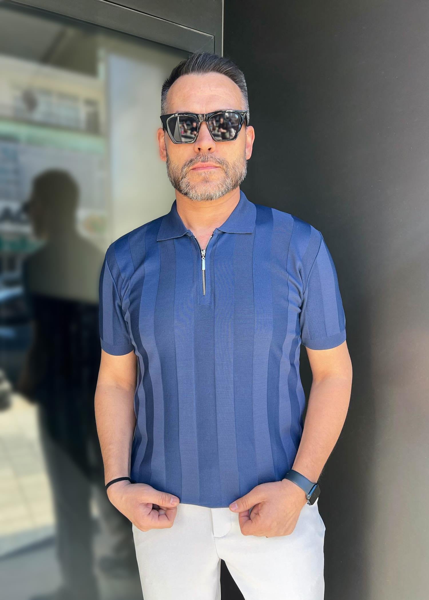 Comfort Yakalı Triko İndigo