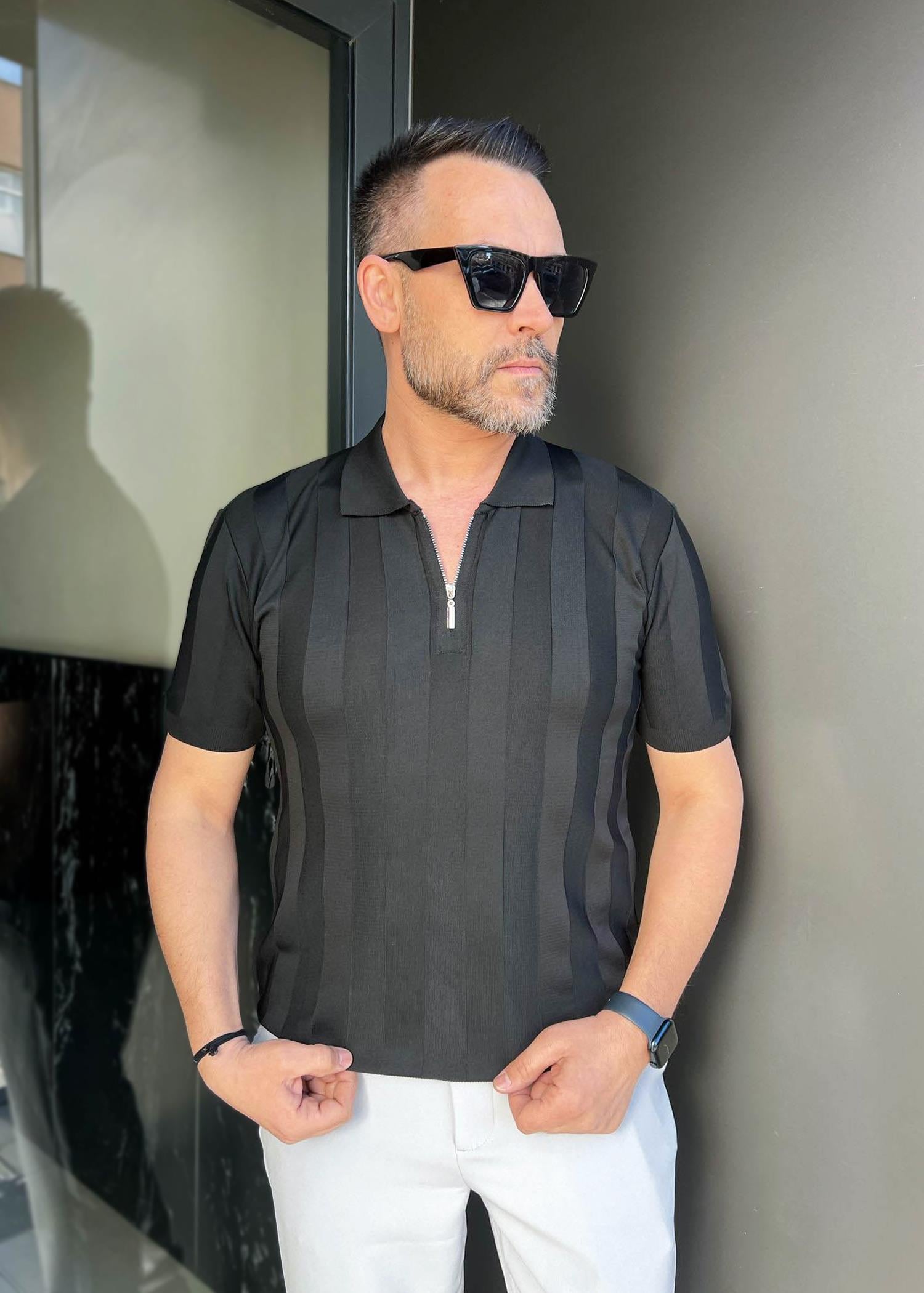 Comfort Yakalı Triko Siyah