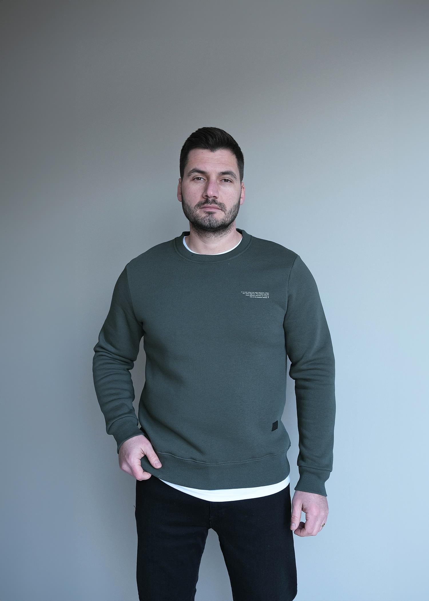Erkek Bisiklet Yaka Sweat 715FA25K çam yeşil