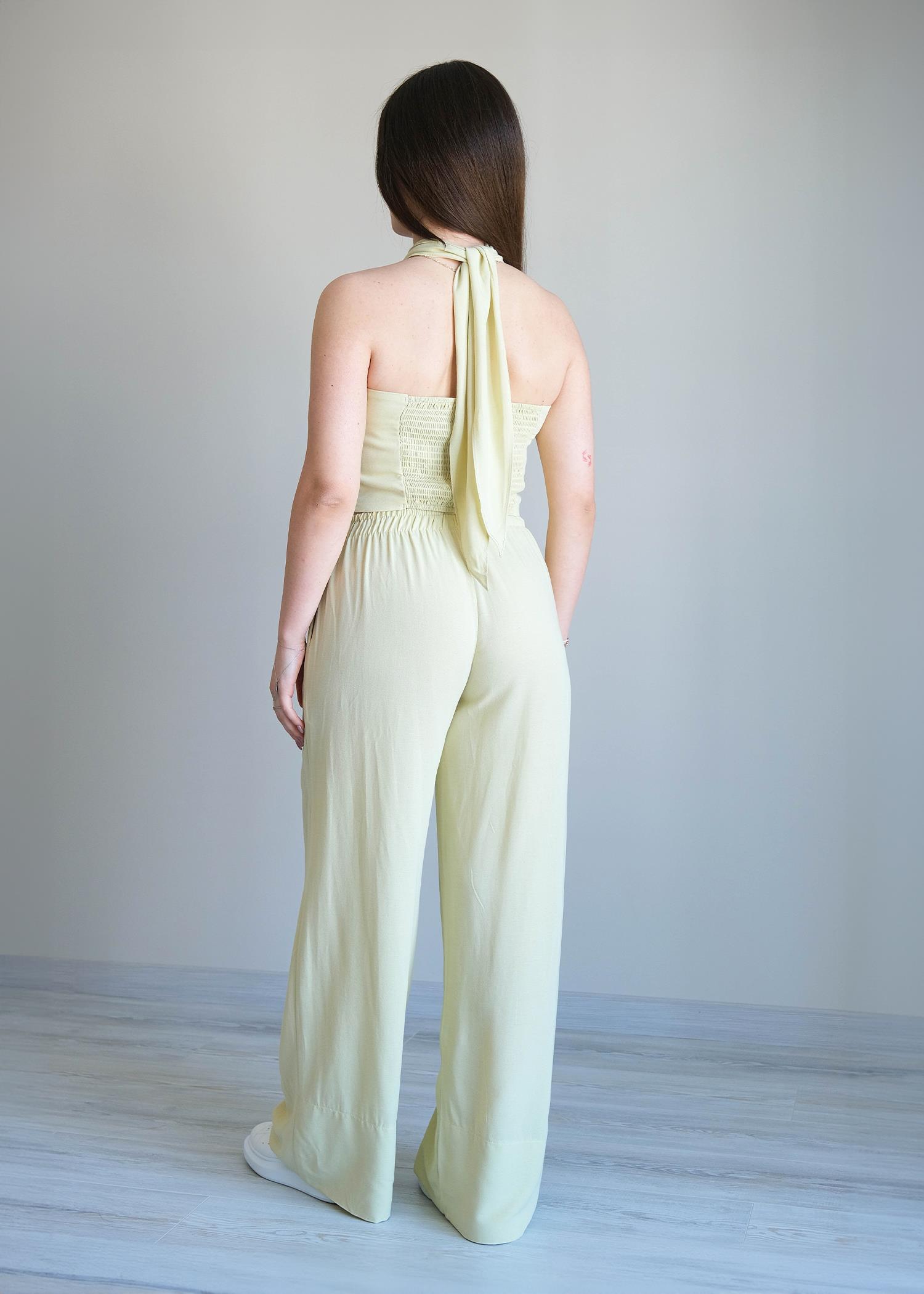 Halter Yaka Bluzlu Takım Sarı