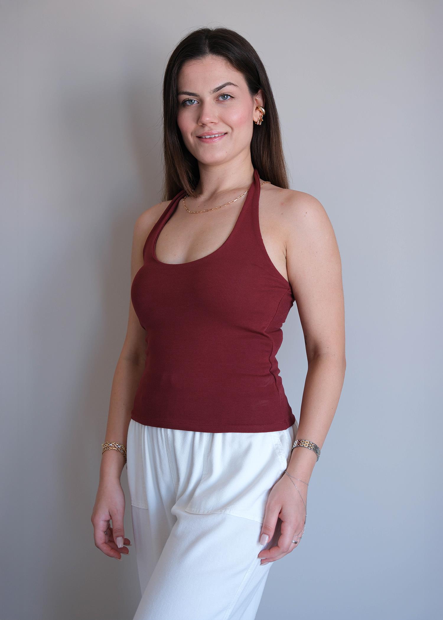 Halter Yaka Top A.Bordo